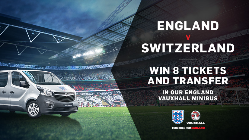 Win 8 tickets and transfer to England v Switzerland