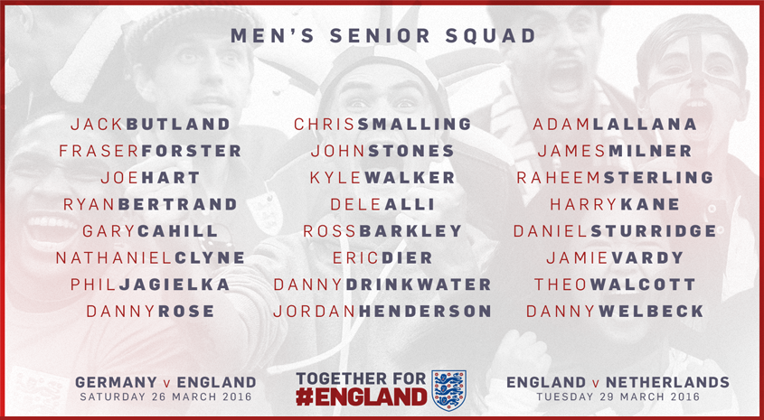 England squad for Germany & Netherlands friendlies named